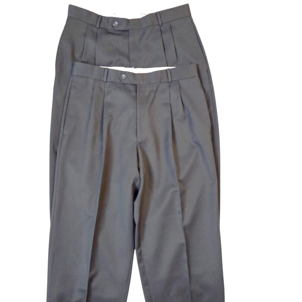 Grafton Co 2 Pair Lot Black Wool Lined Men's Cuffed Hem Dress Pants Size 34"x30"